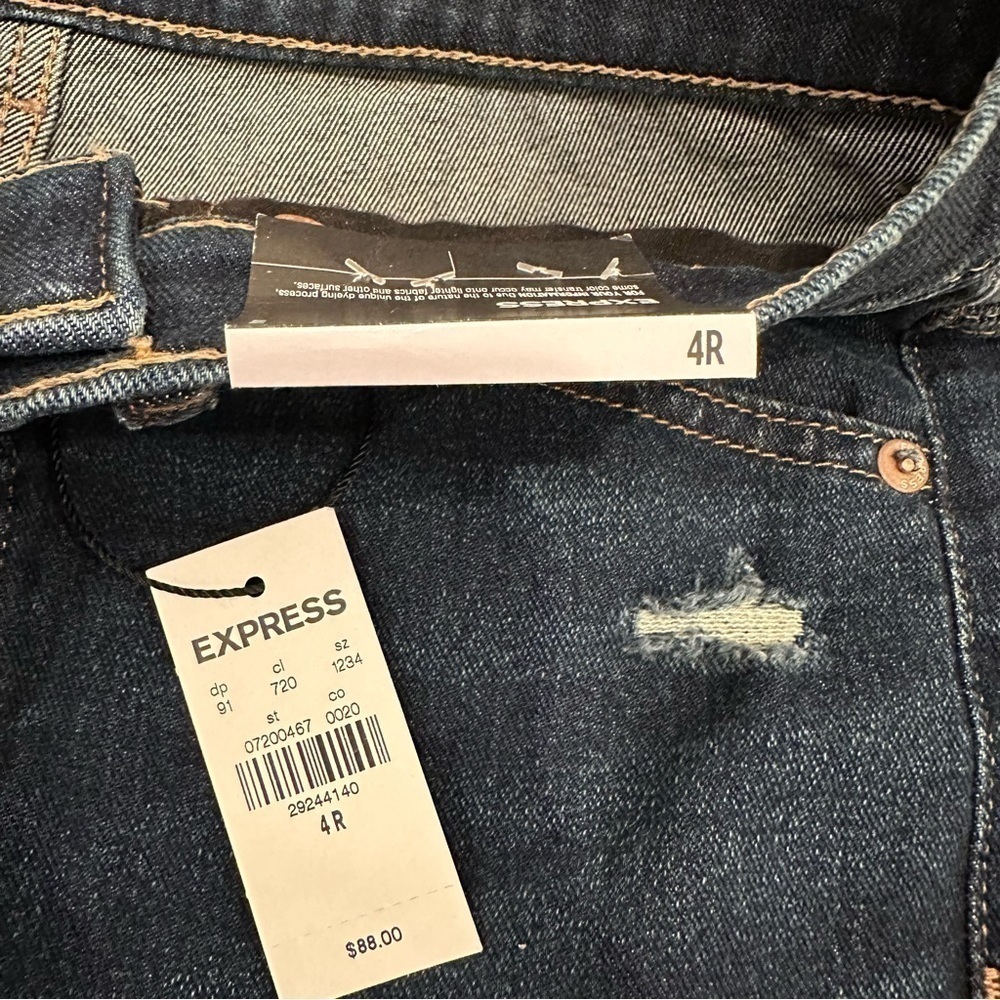 NWT Express Slim Super High Rise 4R Distressed Dark Denim - Picture 11 of 13
